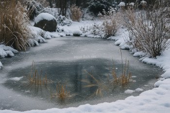 Icy winter pond with visible surface freezing